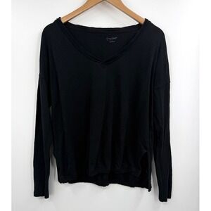 Grey State Shirt Womens Small Black V Neck‎ Long Sleeve 100% Cotton Relaxed Soft